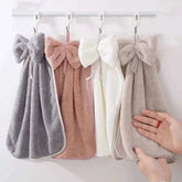 Bowknot Hand Towels in Soft & Quick Dry Coral Velvet Microfiber - Himpall